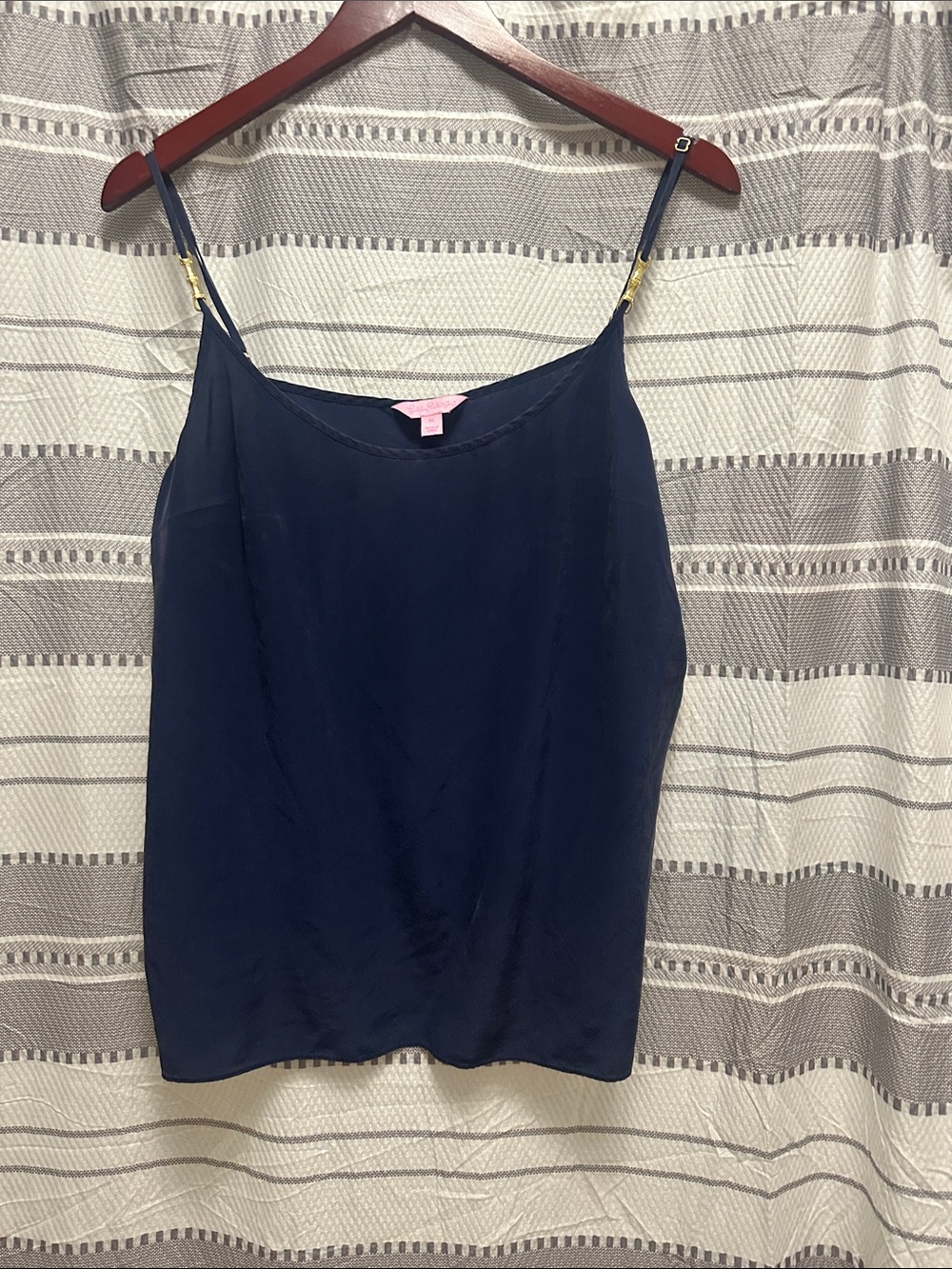 Lilly Pulitzer Navy Satin Camisole with Gold Accent Straps